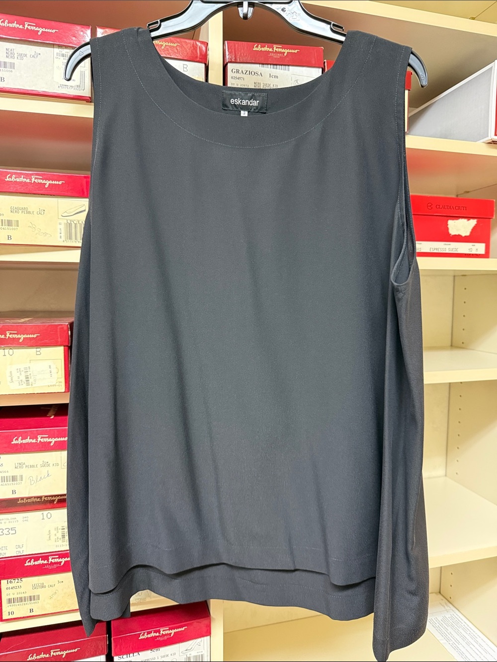 eskandar lightweight silk plissé a-line shell